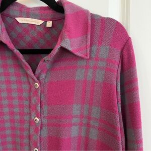 Soft Surroundings Fuschia and Gray Paramour Plaid Button Down Shirt